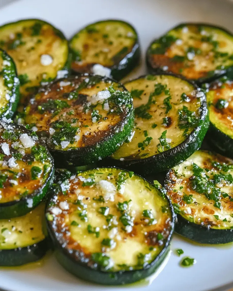 Freshly prepared garlic and parsley zucchini rounds sizzling in a pan, showcasing the golden crisp exterior.