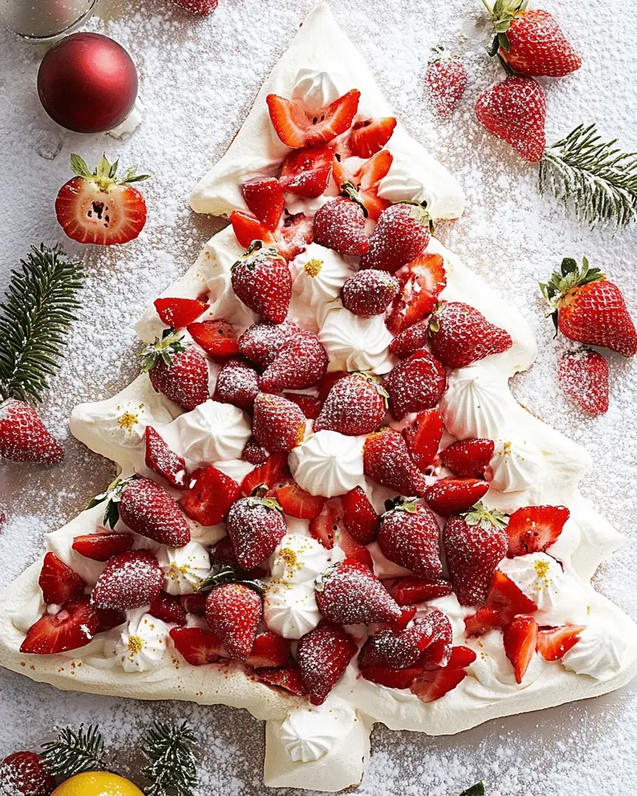 Completed Festive Pavlova Tree on holiday table with festive decorations