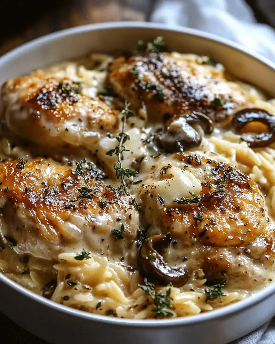Close-up of creamy crockpot chicken with Gruyere and orzo being prepared in a slow cooker, showcasing the tender chicken and cheesy sauce.
