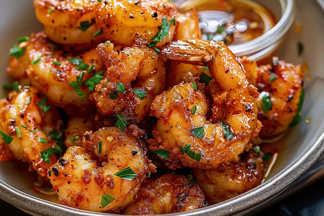 Platter of Crispy Honey-Glazed Shrimp with garnishes