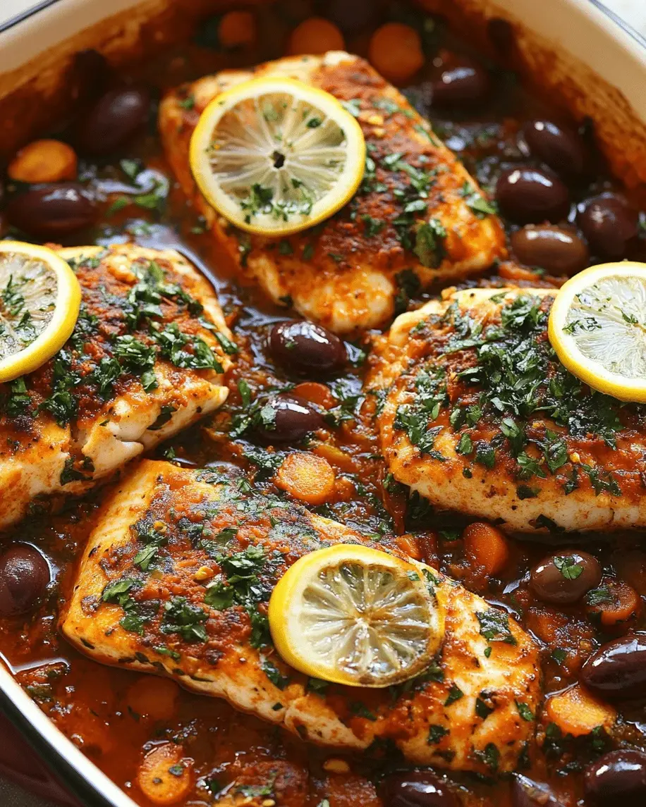 Fresh ingredients arrangement for Mediterranean baked fish recipe