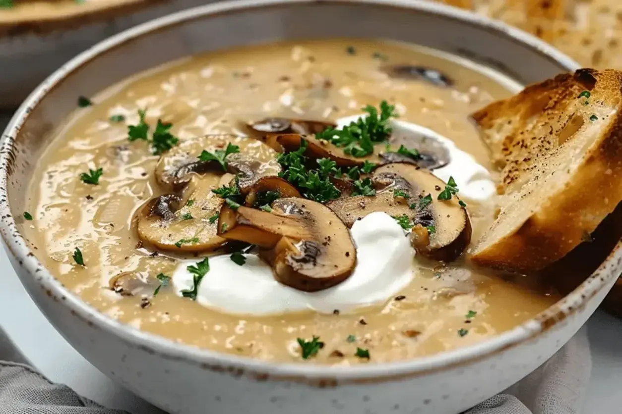 Finished Hungarian Mushroom Soup in a bowl