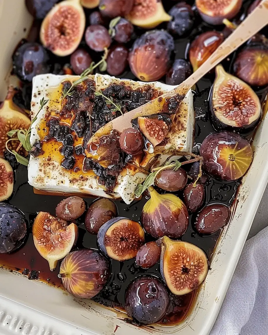 Finished Roasted Fig, Grape, and Feta Symphony plated on a decorative dish