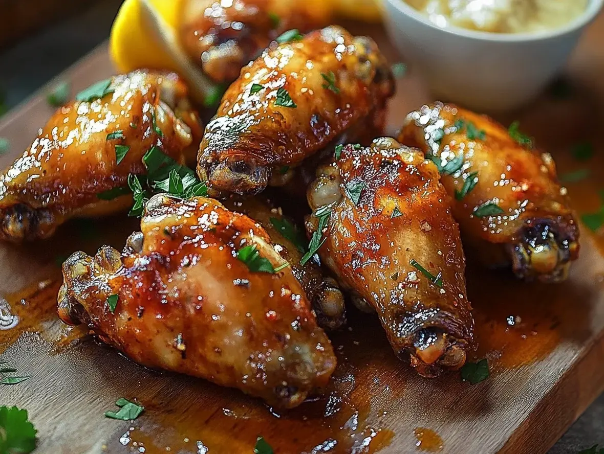 Lemon Garlic Chicken Wings ready to serve