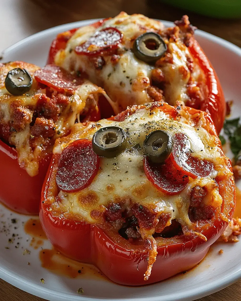 Fresh ingredients for stuffed bell peppers with pizza-inspired filling
