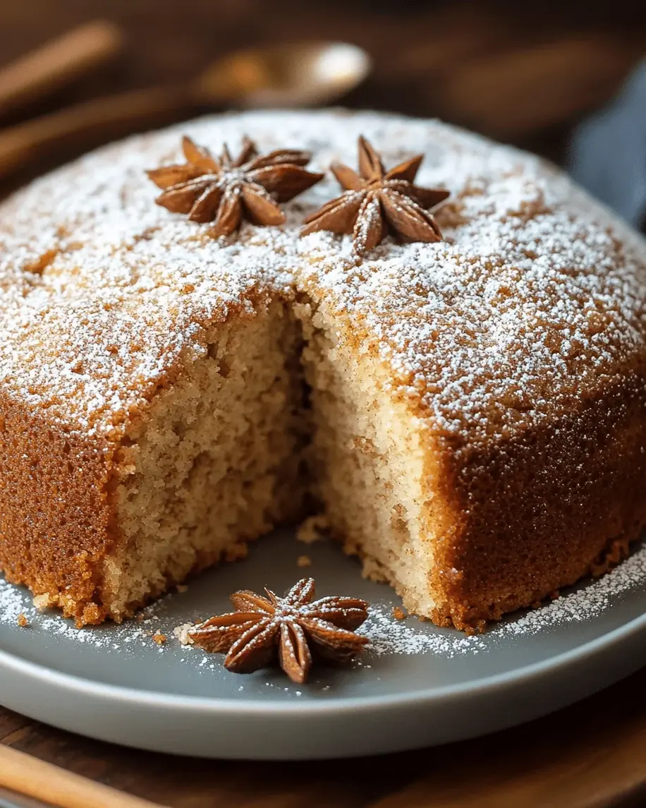 A beautifully baked moist cinnamon spice cake with a drizzle of maple glaze, set against a fall-themed backdrop.