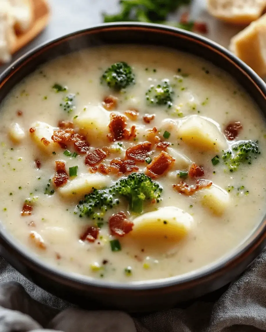 Close-up of fresh broccoli florets and diced potatoes ready for the soup.