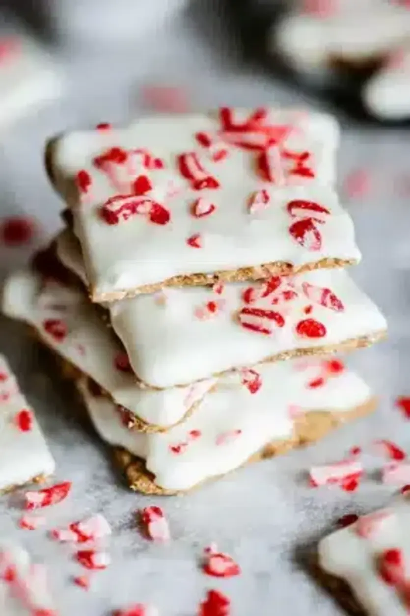 Festive white chocolate peppermint crackers arranged artfully