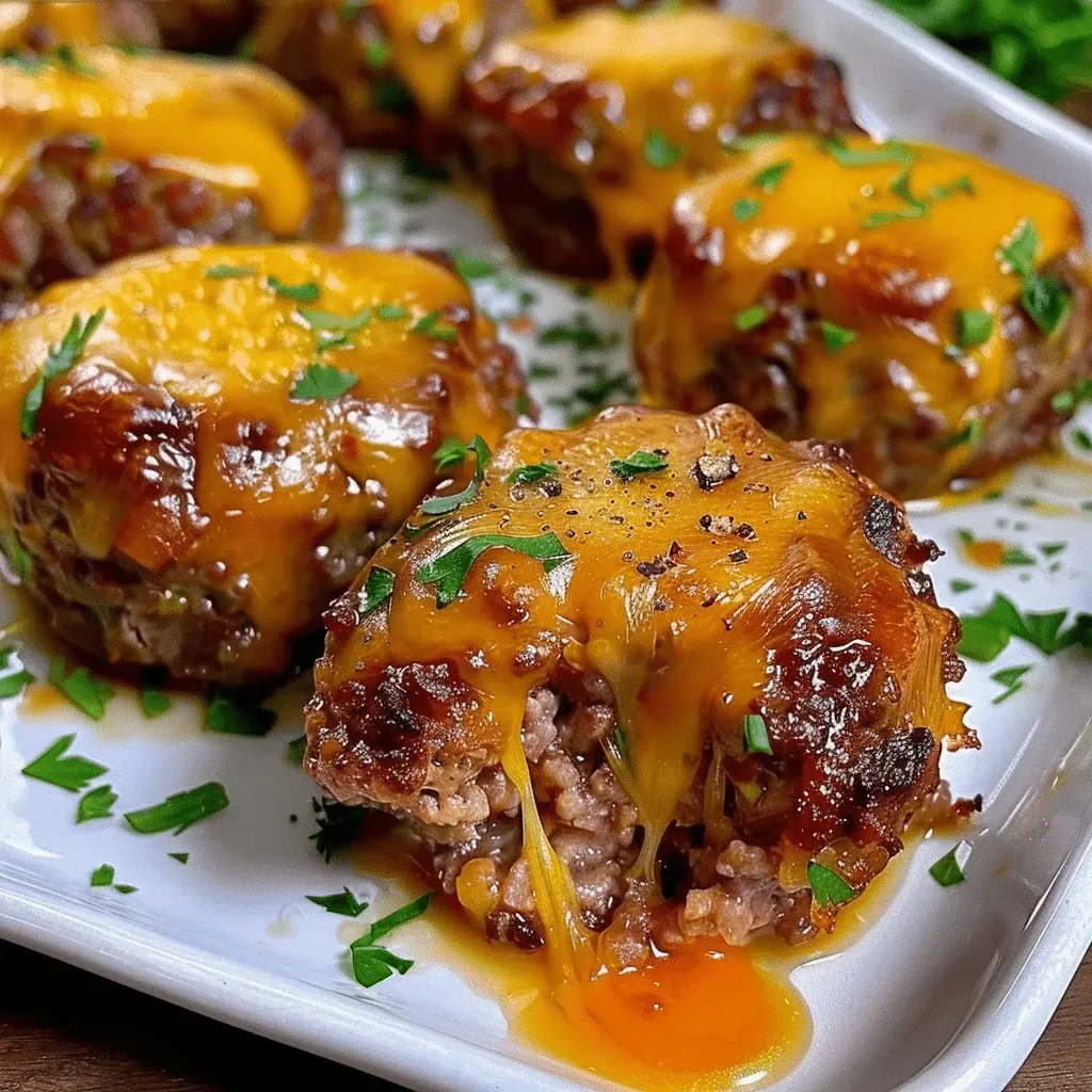 Cheesy Stuffed Meatloaf Bites displayed on a plate