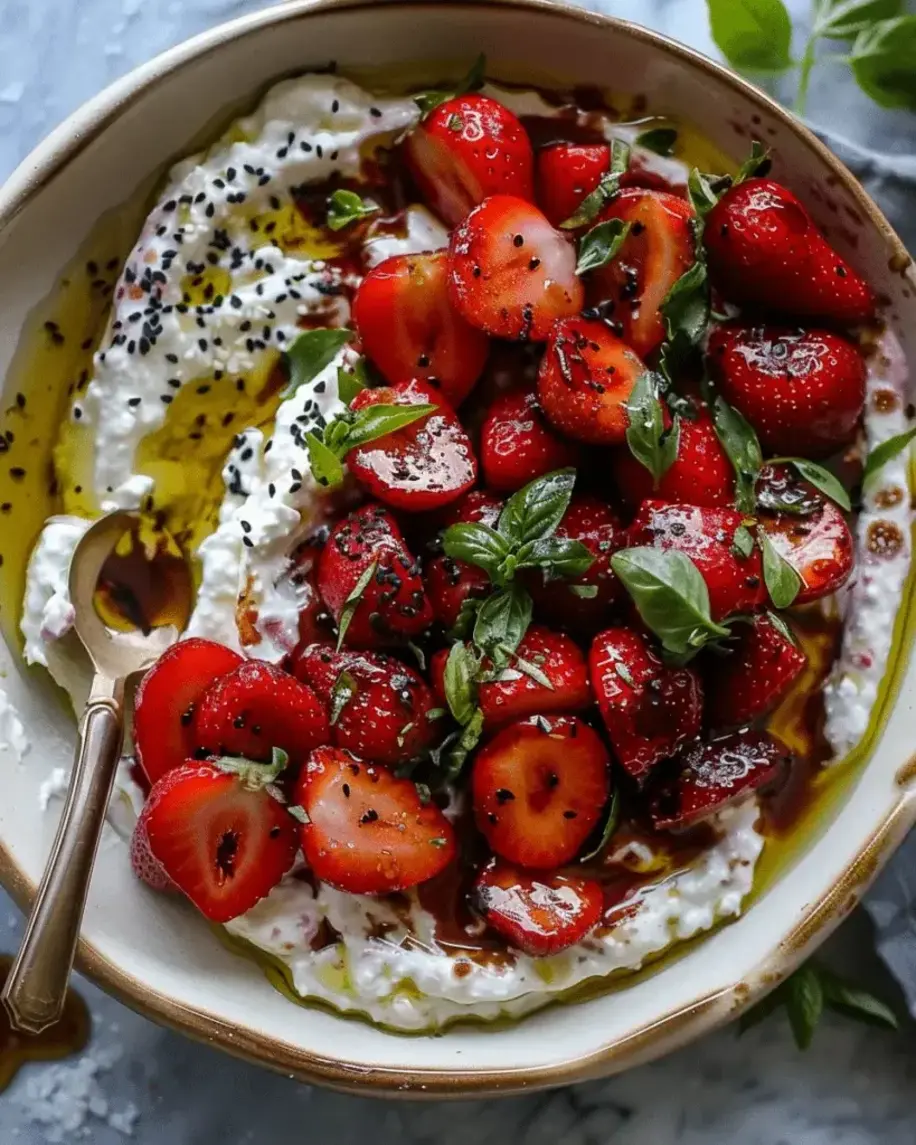 Overhead view of whipped feta with roasted strawberries on a rustic platter, surrounded by bread, nuts, and wine, ready for an elegant gathering.