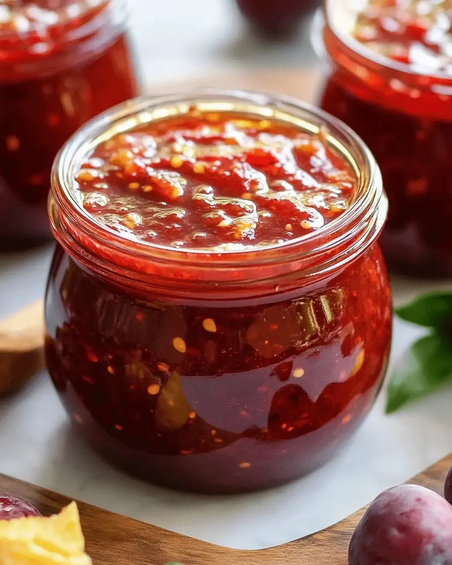 Plums and red peppers being prepared for jam