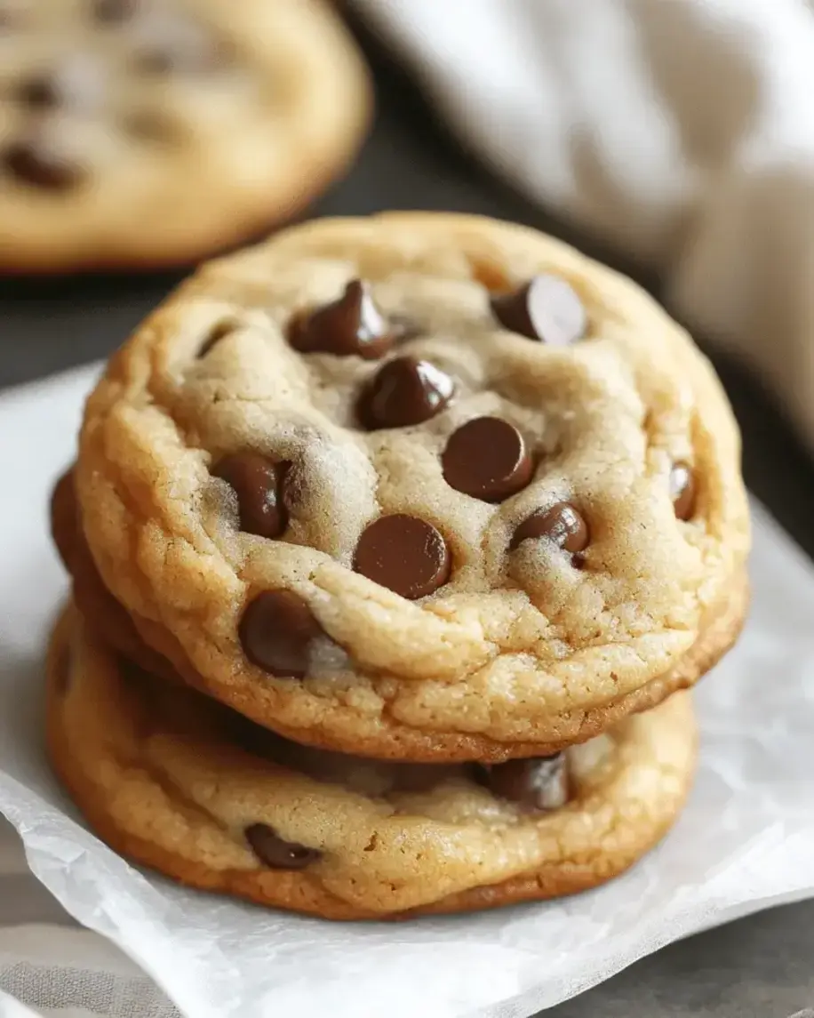 A close-up of a soft and chewy chocolate chip cookie being broken in half, revealing melted chocolate chips and a tender interior.