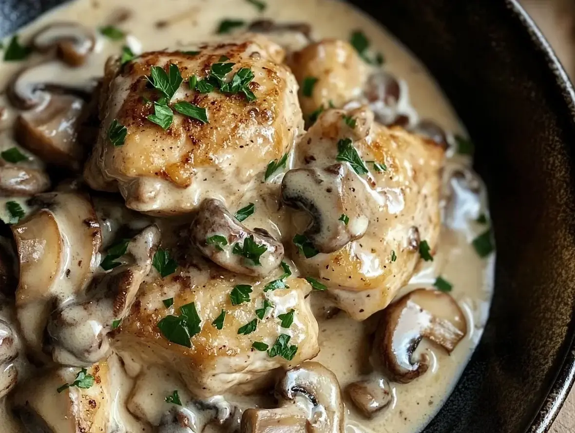 delicious chicken mushroom dish being prepared