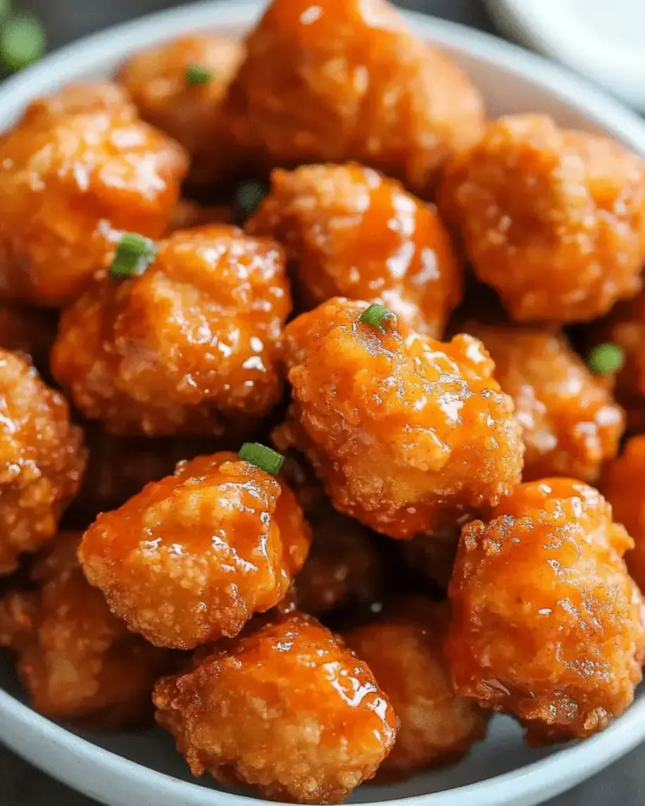 Served Crispy Fried Chicken Bites with Buffalo Sauce