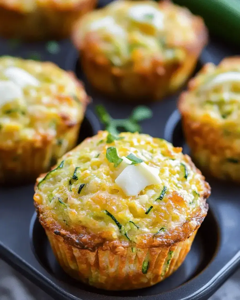 A batch of freshly baked zucchini muffins arranged attractively on a cooling rack, with some whole zucchinis and flour in the background.