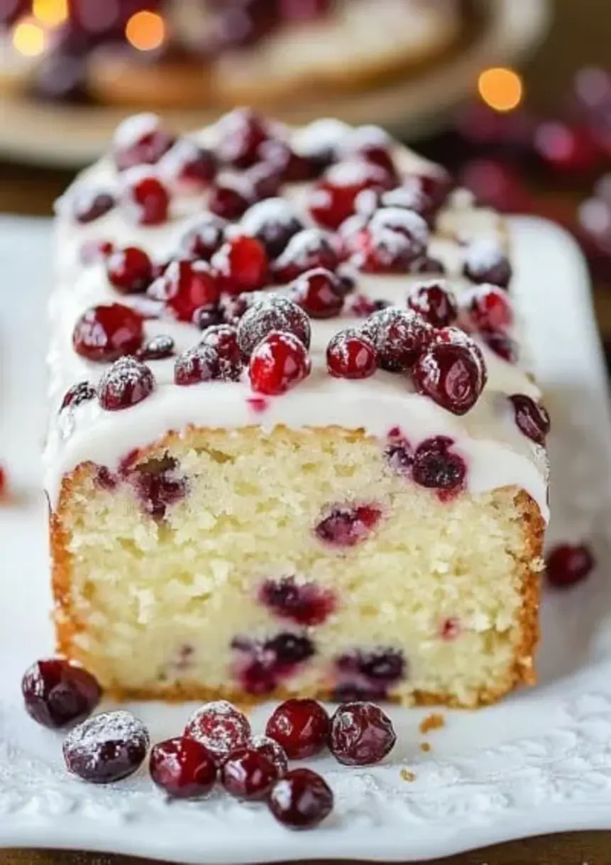 Festive Cranberry Pound Cake with Cheesecake Swirls and Mini Cherry Bites