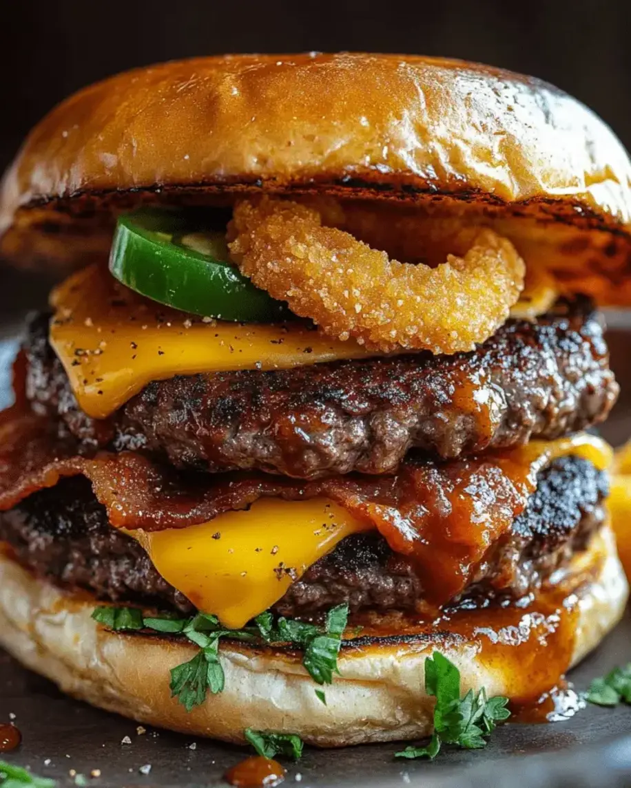 Finished cowboy burger with all toppings