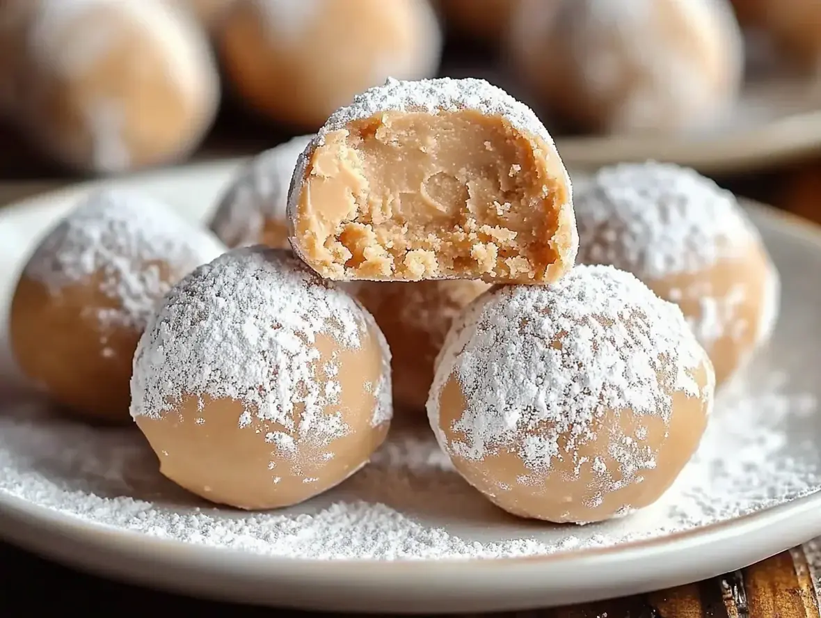 Deliciously creamy peanut butter balls ready to be dipped in chocolate.