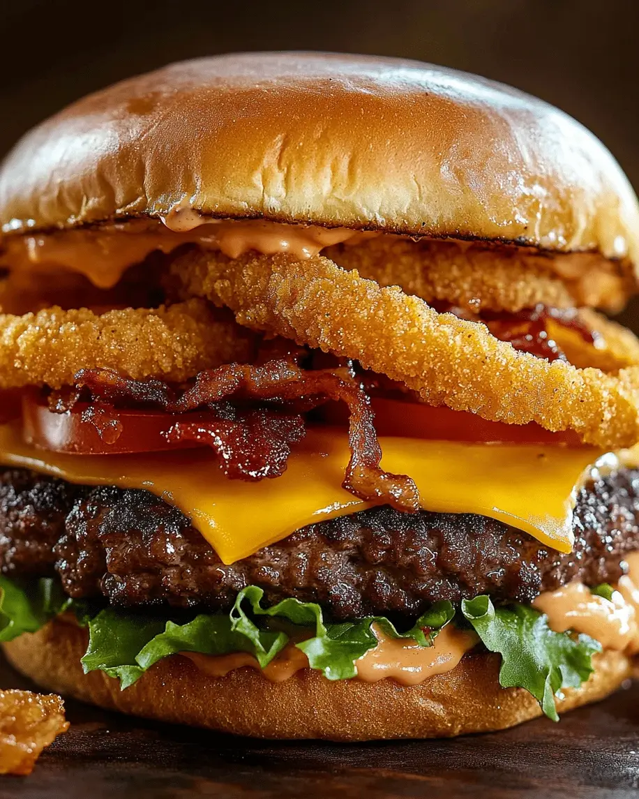 Juicy cowboy burger assembly in progress