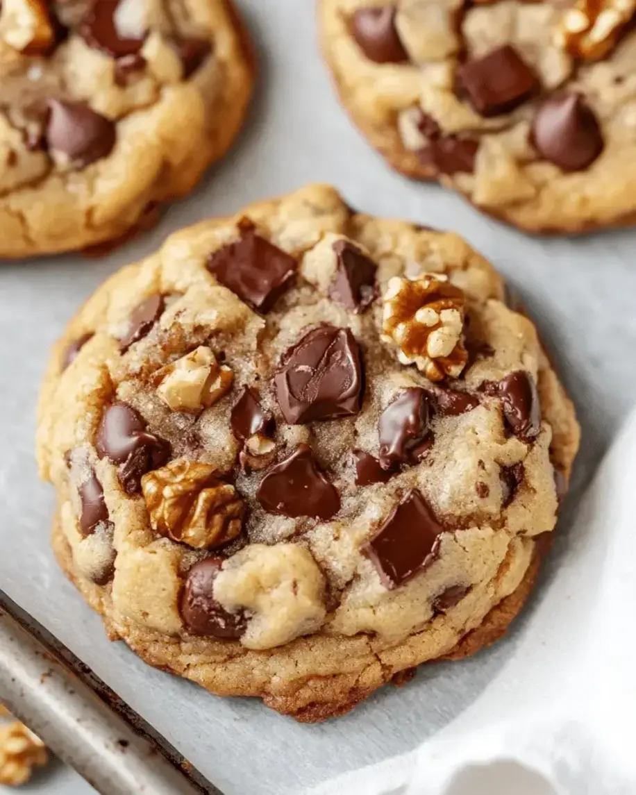 Finished chewy chocolate chip cookies with walnuts