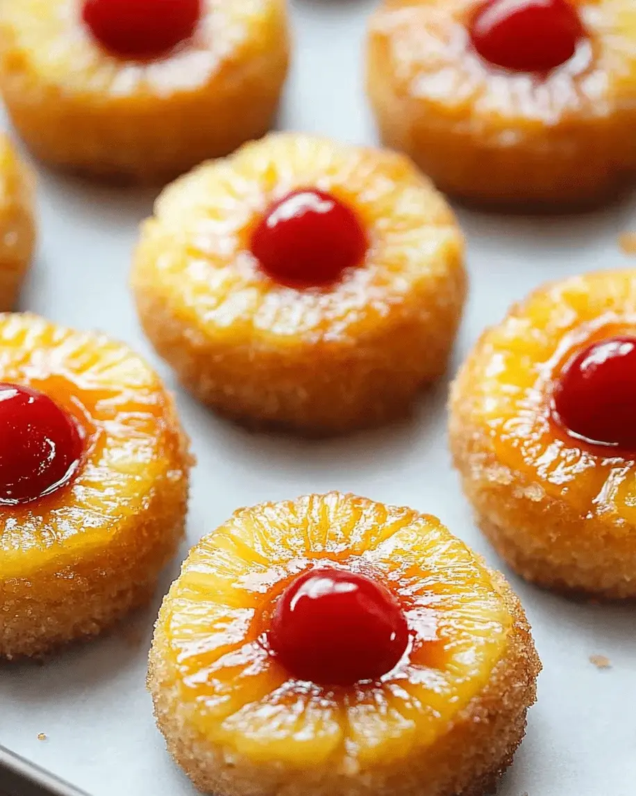 Close-up of a Mini Pineapple Upside-Down Cookie Cake with cherry