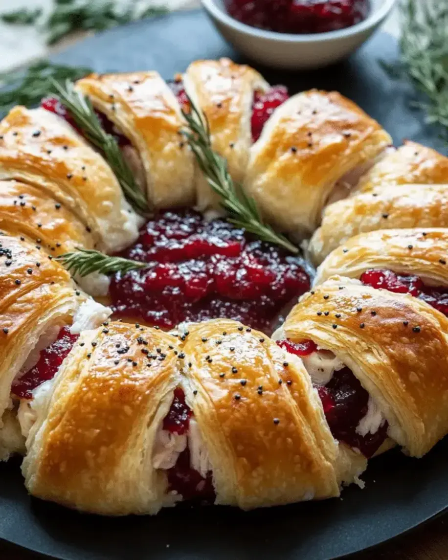 A slice of Savory Turkey and Cranberry Crescent Ring.