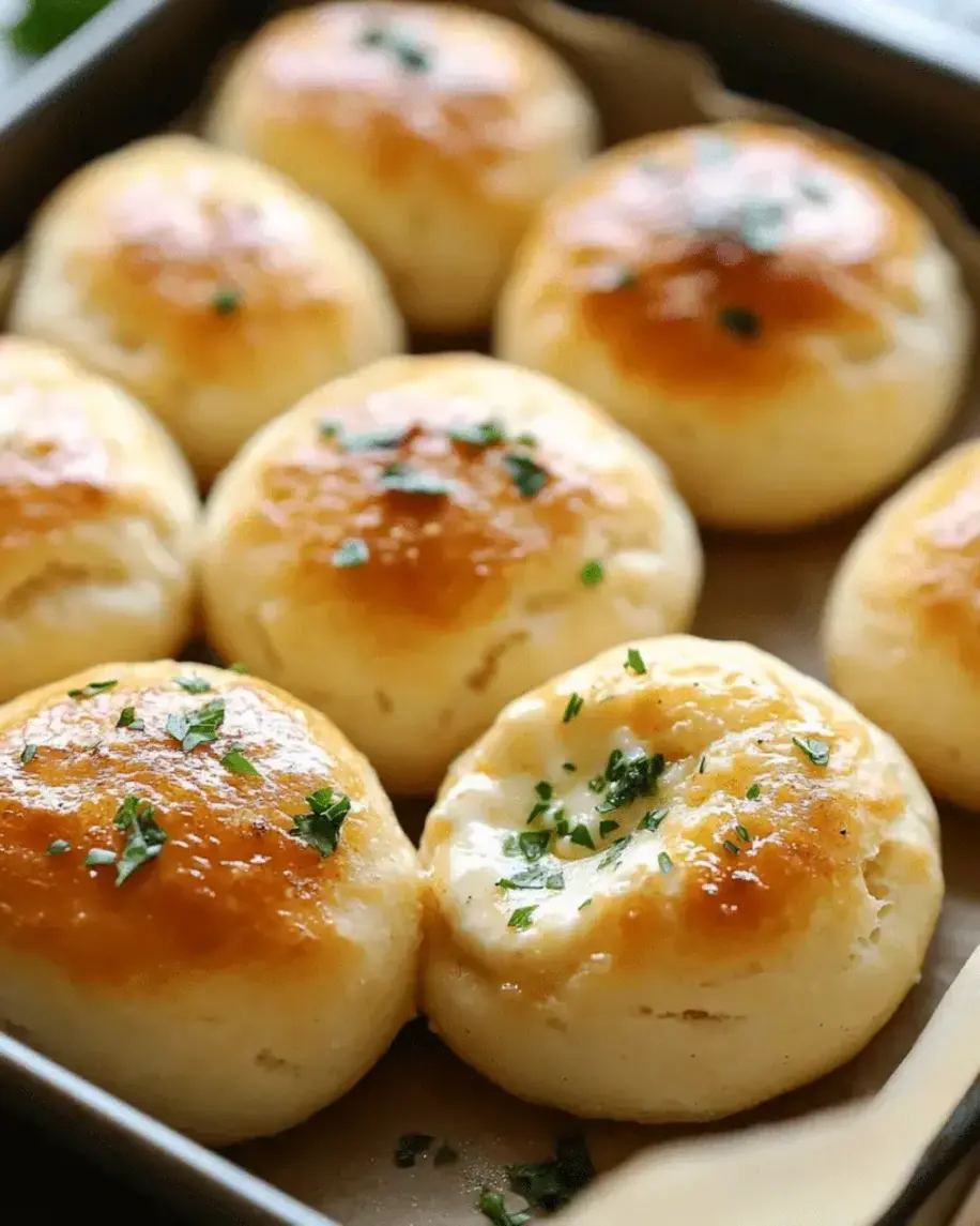 Platter of golden Mozzarella Stuffed Biscuit Bites garnished with herbs
