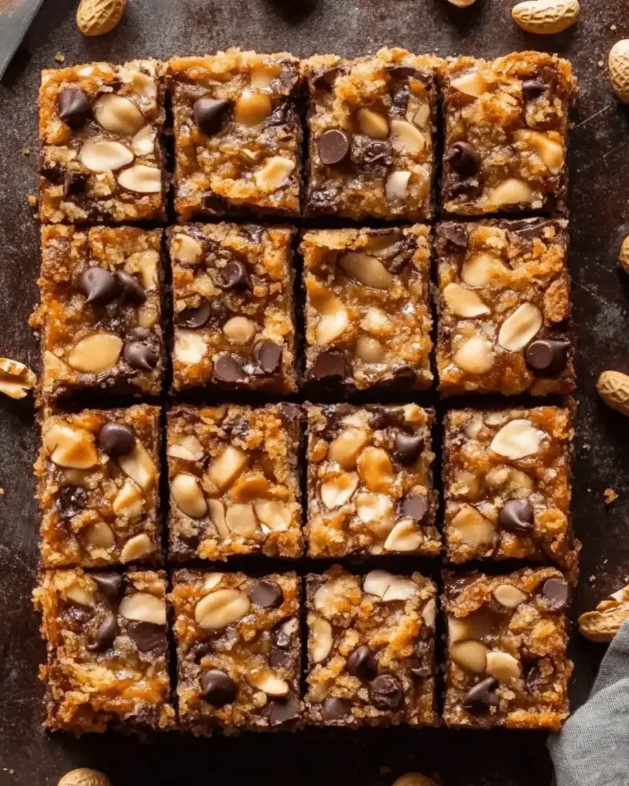 Finished No-Bake Sweetened Coconut Peanut Crunch Bars ready to serve