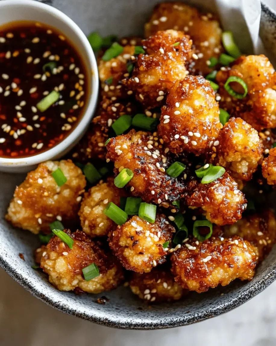 Crispy air-fried cauliflower florets coated and ready for cooking, showcasing the crunchy texture.