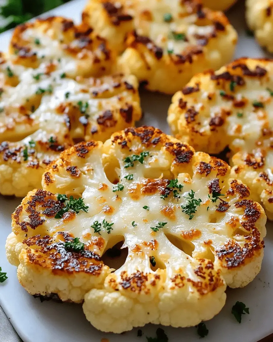 Cheesy baked cauliflower steaks fresh out of the oven, showcasing golden cheese and crispy edges.