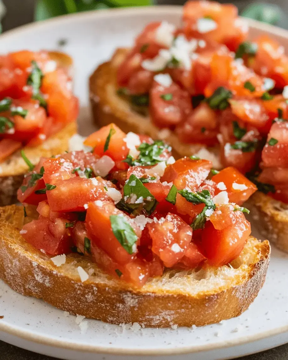 Fresh tomatoes and basil being prepared for bruschetta