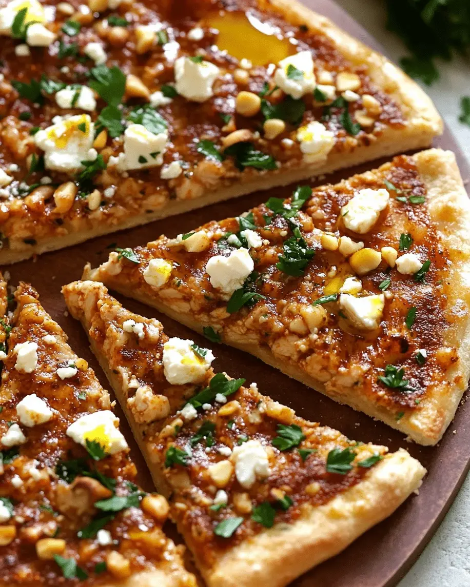 Spiced Chicken Flatbread with Feta and Pine Nuts
