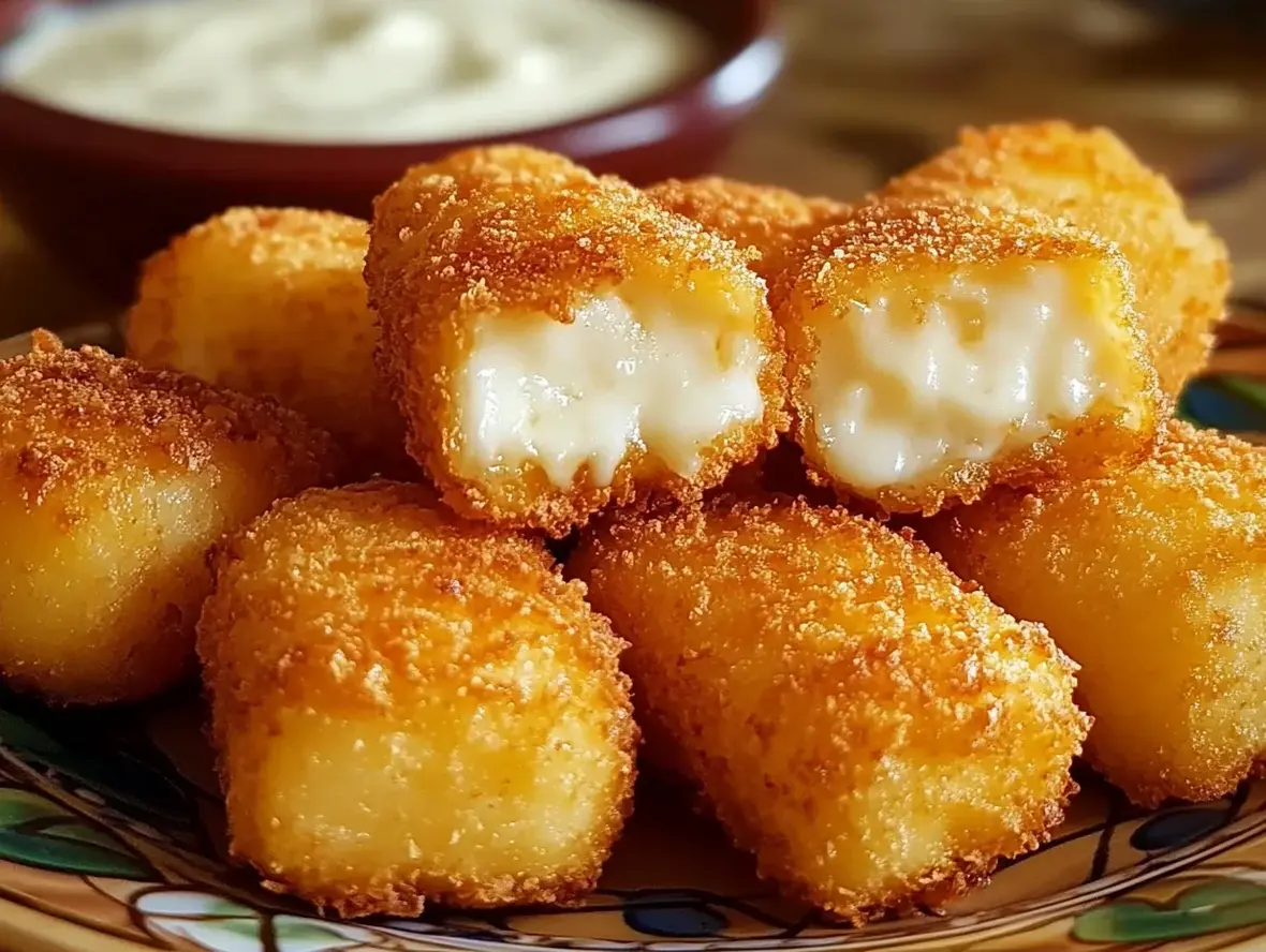 Crispy Fried Cheese Bites ready to be served, golden brown and enticing.