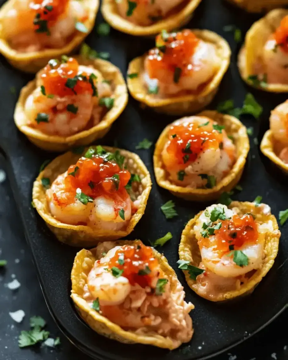 Finished Crispy Mini Tacos with Prawn Cocktail Filling ready to serve