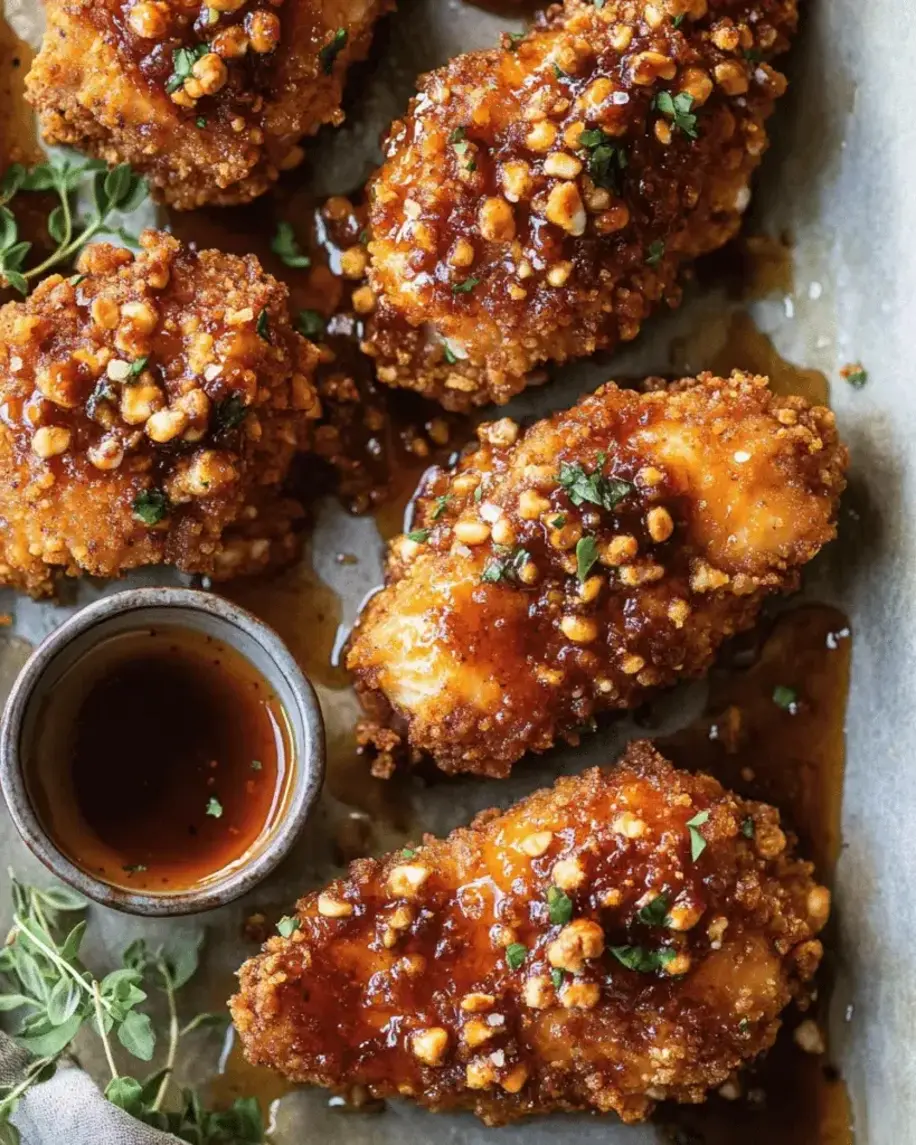 Crispy pretzel-crusted chicken pieces on a baking sheet, ready for the oven.