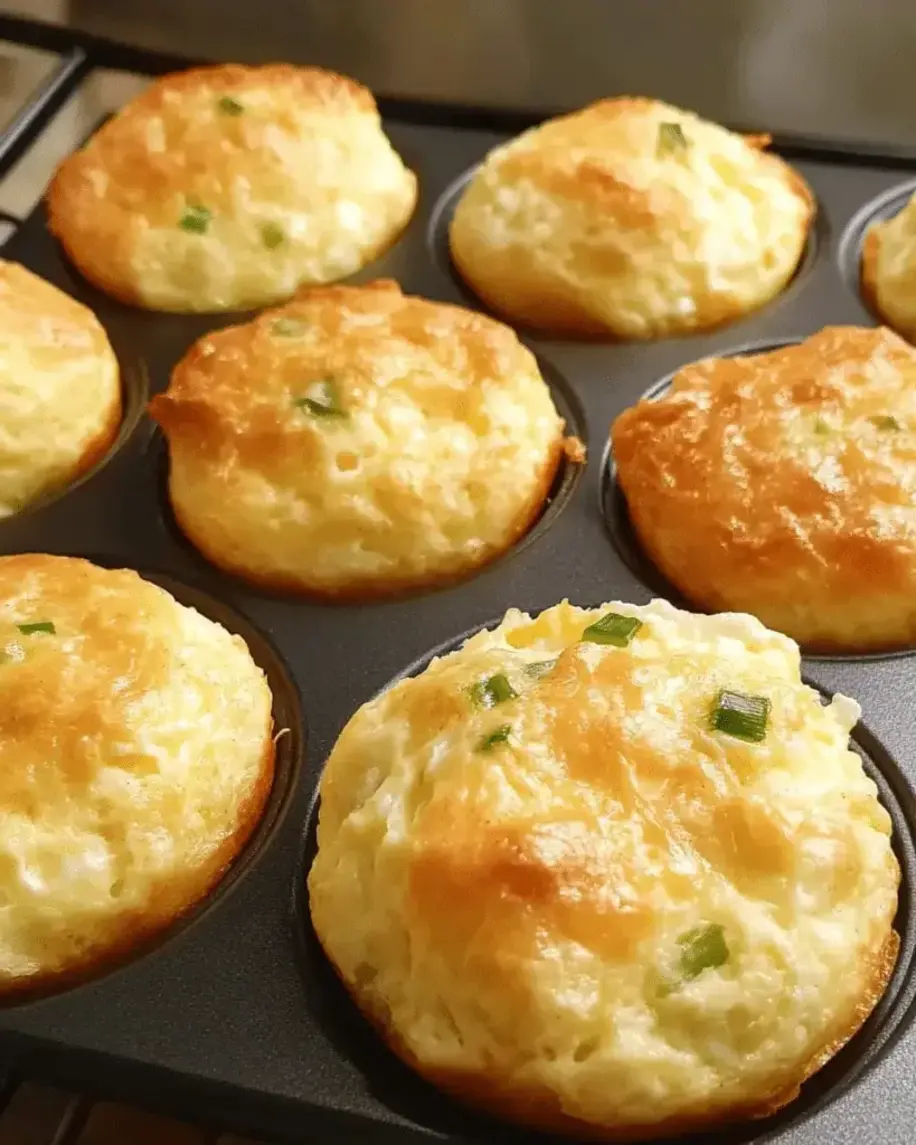 Baked cottage cheese and cheddar egg muffins cooling on a wire rack, golden and fluffy