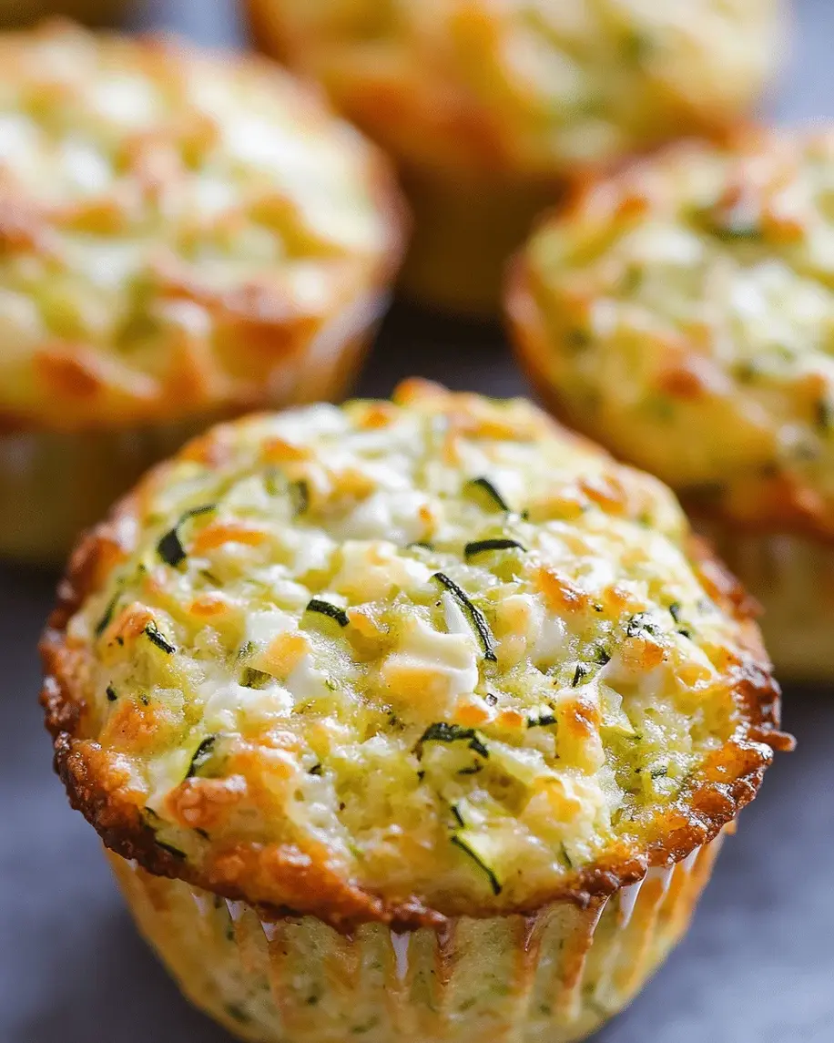 A close-up of freshly baked zucchini muffins on a wire rack, showing their golden-brown tops and moist texture.
