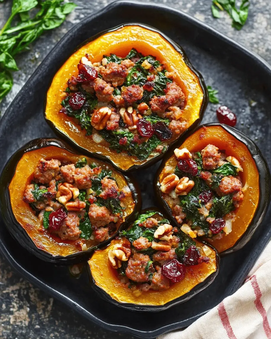 Spiced Sausage-Stuffed Acorn Squash Recipe Finished Dish