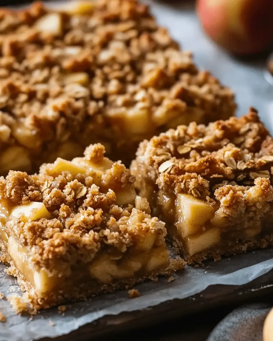 Golden-baked Apple Crumble Bars with caramel drizzles and oat topping