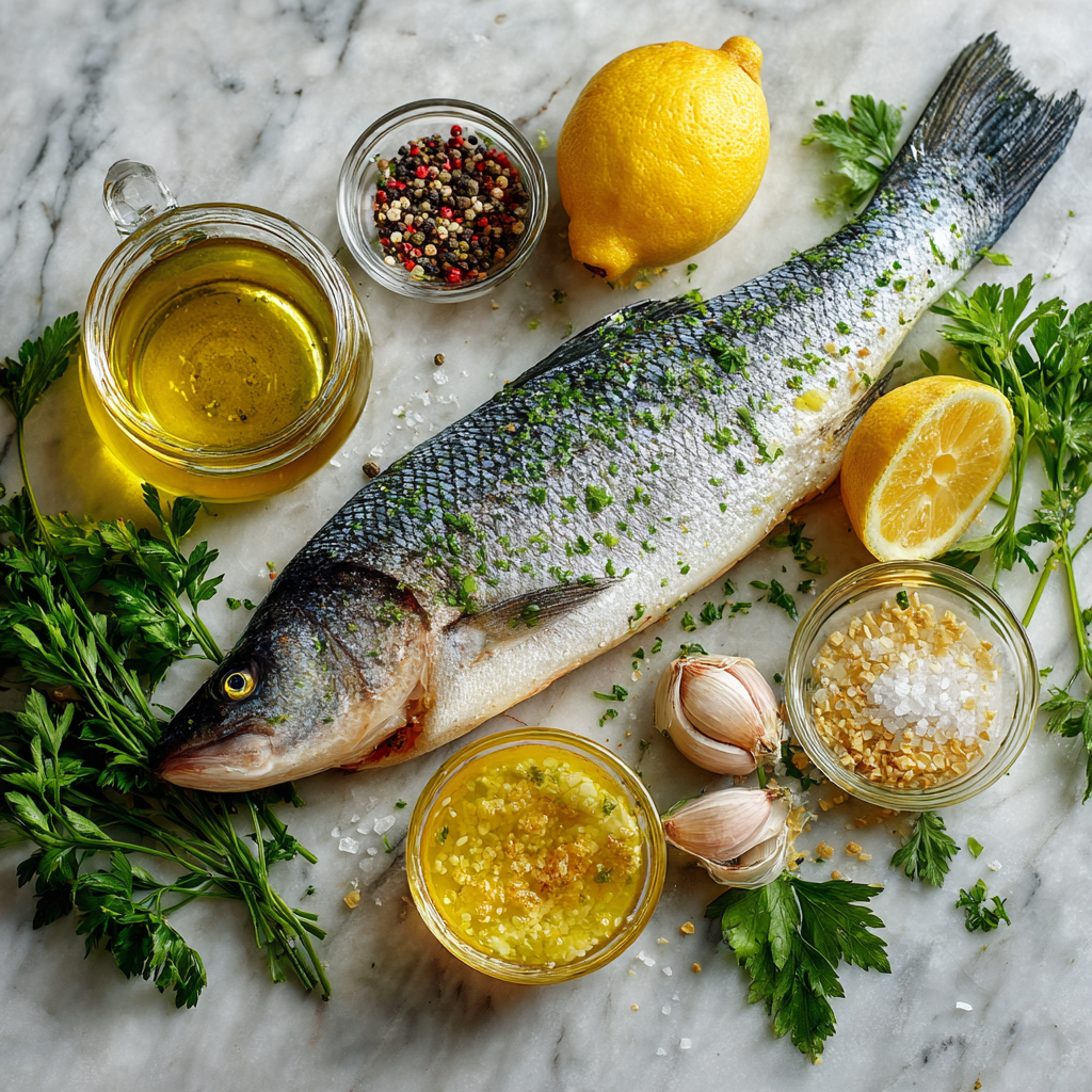 branzino fish ingredients lemon garlic herbs