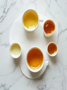 Five gelatin trick recipe versions compared in small white ceramic cups