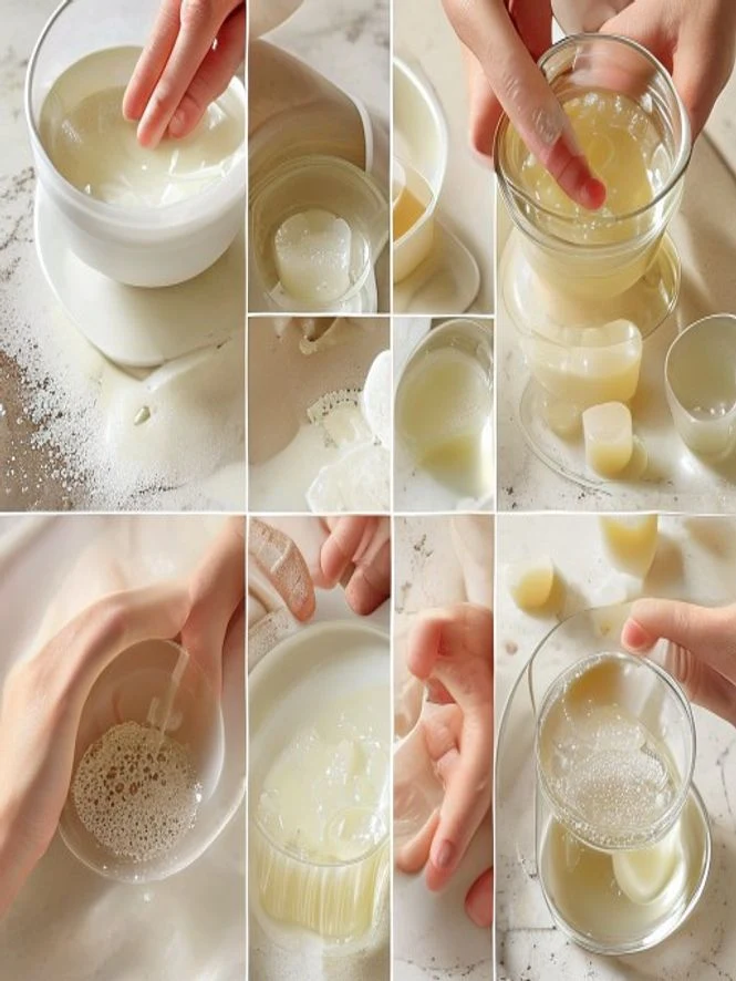 Step-by-step process of blooming Knox unflavored gelatin in cold water