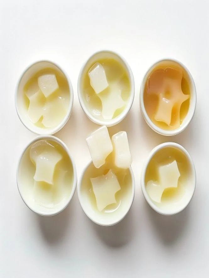Four Knox gelatin set textures from soft to very firm ratio comparison
