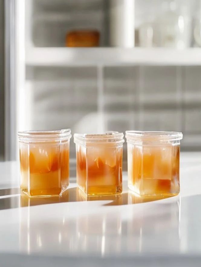 Finished Knox unflavored gelatin recipe portioned into glass containers