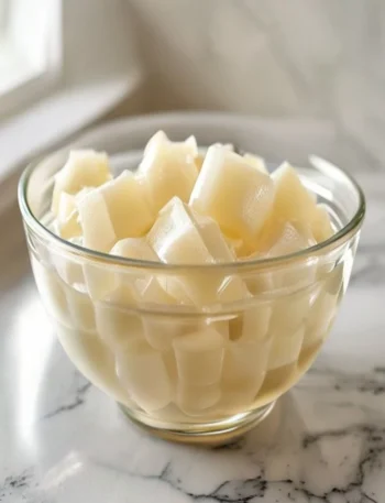 Bowl of bloomed Knox unflavored gelatin ready to dissolve