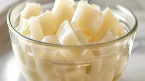 Bowl of bloomed Knox unflavored gelatin ready to dissolve