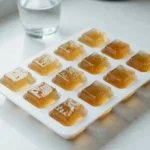 Gelatin weight loss cubes recipe — golden amber cubes glistening in a silicone tray on white marble