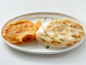 Three versions of Taco John's Mexi Rolls — deep fried golden, air fried lightly browned, and oven baked pale — on a white platter